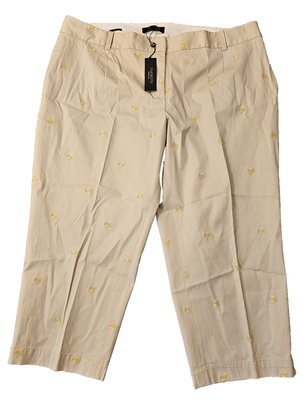 NWT Talbots Heritage Womens Dress Capris Embroidered Khaki Twill Petite 18W P